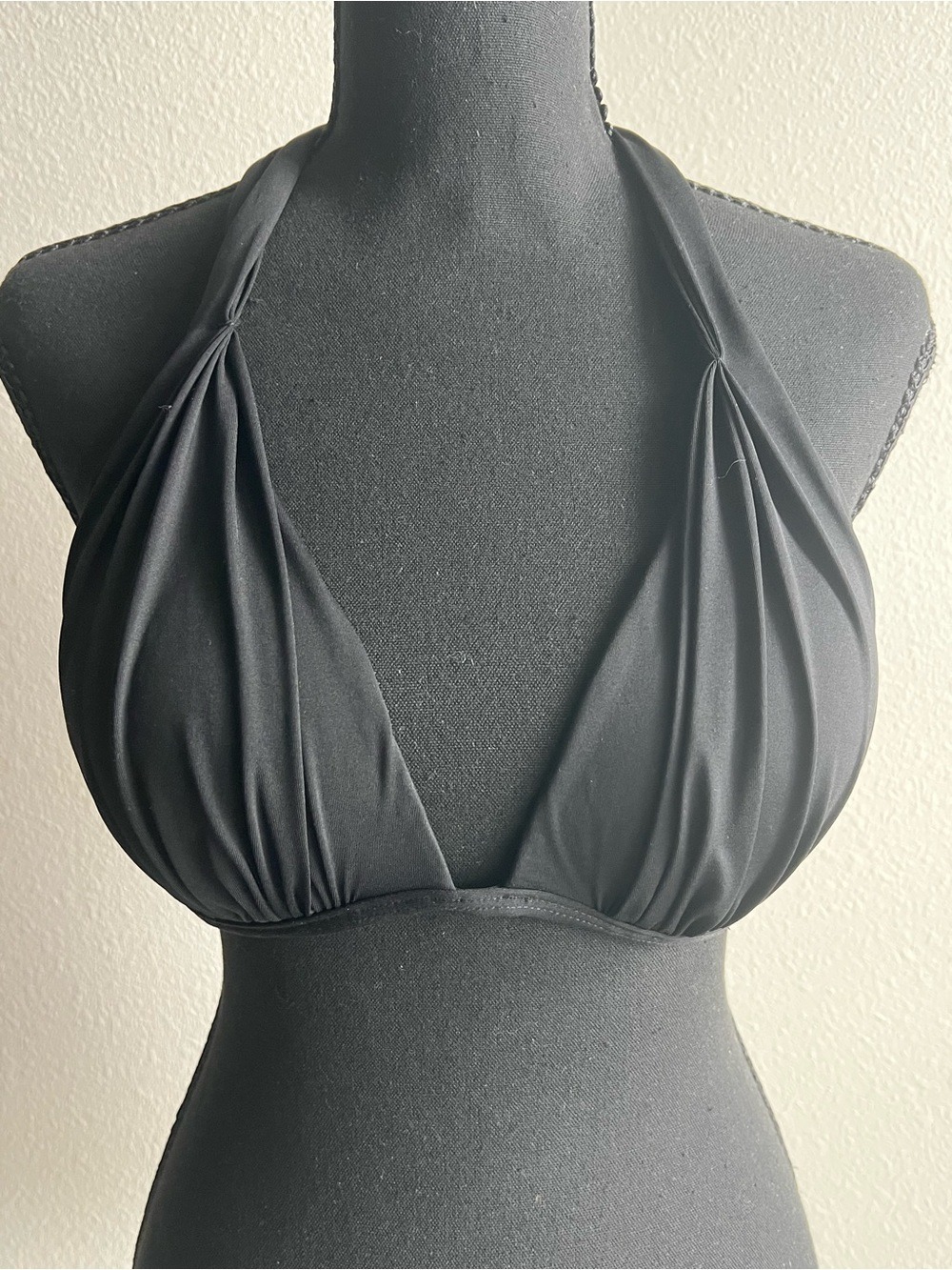 Kenneth Cole New York Black Halter Ruched Bikini Top that Ties